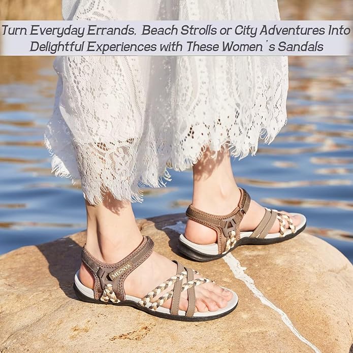 MEGNYA Hiking Sandals for Women, Arch Support Comfortable Walking Sandals Hook Loop Strap, Sports Lightweight Slides