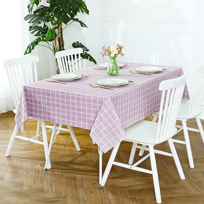 Romanstile Rectangle Plastic Tablecloth, 100% Waterproof Oil-Proof Checkered PVC Table Cloths, Heavy Duty Vinyl Table Covers for Dining, Camping, Picnic, Outdoor - 60 x 102 Inch, Pink
