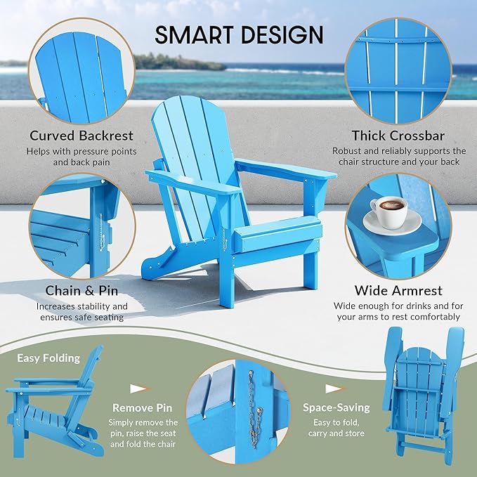 WestinTrends Malibu 2 Piece Set Outdoor Folding Poly Adirondack Chair, Pacific Blue