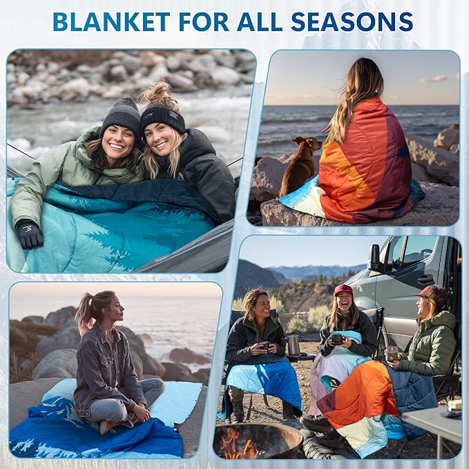 Outdoor Camping Blanket, Packable Down Alternative Puffy Printed Camp Blankets Ultra Warm Lightweight Hammock Top Quilt Waterproof Blanket for Travel Picnic Stadium Hiking Party Cold Weather 55"x78.8"