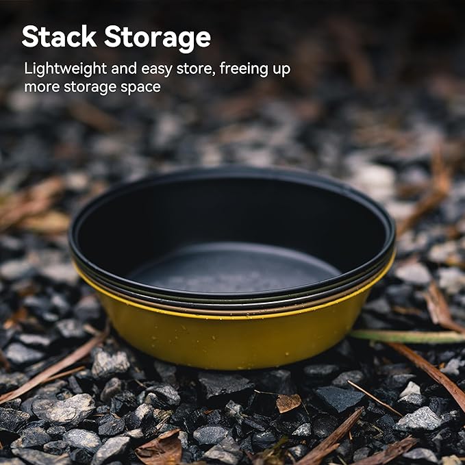 Stainless Steel Plates, Round Deepdish Dinnerware Cookware for Camping Outdoor Kitchen, 2pcs Set, Black