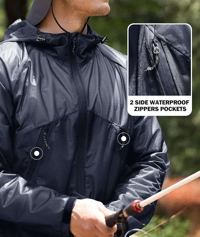 SWISSWELL Mens Lightweight Rain Jackets Raincoat with Hood Waterproof Windbreaker Jackets for Cycling Golf Fishing Running