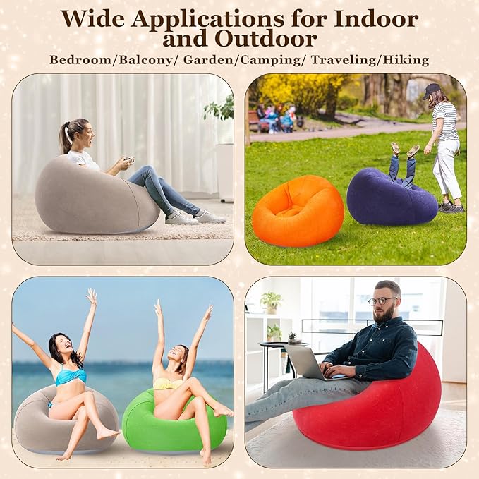 Realspring Inflatable Bean Bag Chairs Outdoor Blow up Camping Chairs Inflatable Lazy Sofa Folding Portable Bean Bag Loungers Couch for Movie Night(Multicolor,6 Pcs)