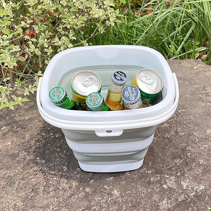 Collapsible Basin Bucket (9L+5L)-Collapsible Dish Tub Portable Sink-Foldable Sink Tub for Cleaning Foldable Portable Plastic (Grey+5L Grey)