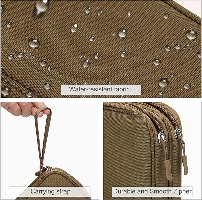 FYY Electronic Organizer, Travel Cable Organizer Bag Pouch Electronic Accessories Carry Case Portable Waterproof Double Layers Storage Bag for Cable, Charger, Phone, Earphone, Medium Size- Brown