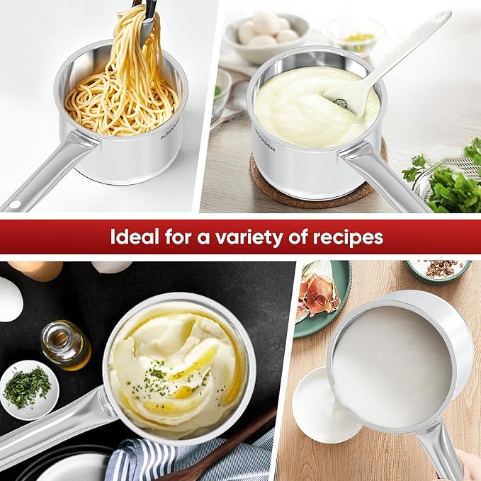 Sunhouse – 1.5 Quarts Stainless Steel Sauce Pan with Lid - PFOA-FREE, Stainless Steel Sauce Pan, Induction base, Stay-Cool Handle, Compatible with All Cooktops Gas, Geramic, Electric etc.