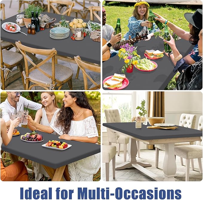 Spandex Picnic Table Cloth 2 Pack, Elastic Fitted Tablecloths for 8 Foot Rectangle Tables, Stretch Washable Patio Table Cover for Outdoor, Camping, Banquet and Parties (Dark Grey, 30"x96")