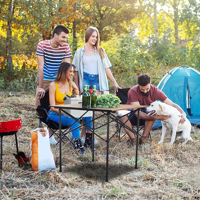 WILDROOTS Folding Camping Wood Grain Brown Table with Carry Bag, Lightweight Aluminum Table for Outdoor, Camping, Picnic, Cooking, Backyards, BBQ (L)