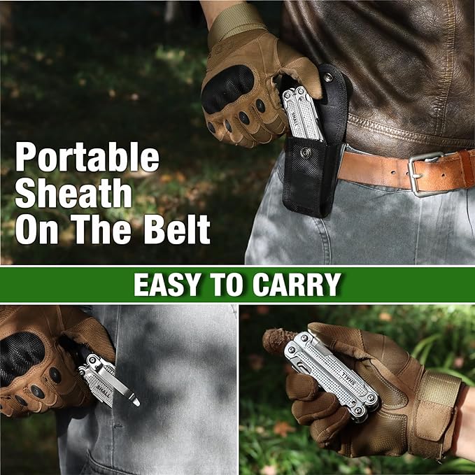 SHALL Multi Tool, 18-in-1 Multitool Pliers, Stainless Steel Multi-tool Pocket Knife w/Screwdriver Bit, Self-locking Multipurpose Tool w/Sheath for Camping Fishing Survival Hunting