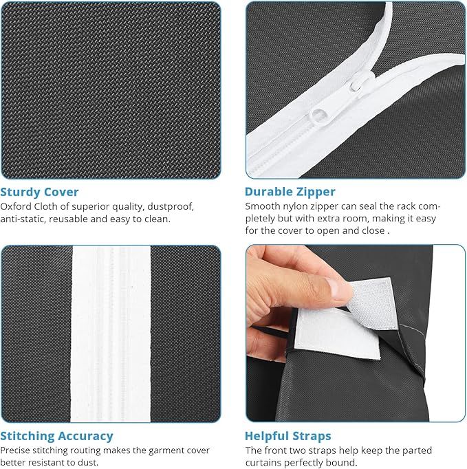 VIPEK R3C Rolling Clothes Rack with Cover Portable Closet for Hanging Clothes, Heavy Duty Garment Rack Freestanding Clothing Racks with Wheels& Hanging Rod, Black Closet Racks with Black Cover