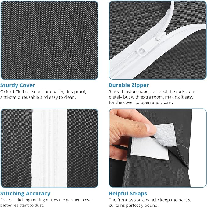 VIPEK R3C Rolling Clothes Rack with Cover Portable Closet for Hanging Clothes, Heavy Duty Garment Rack Freestanding Clothing Racks with Wheels& Hanging Rod, White Closet Racks with Black Cover