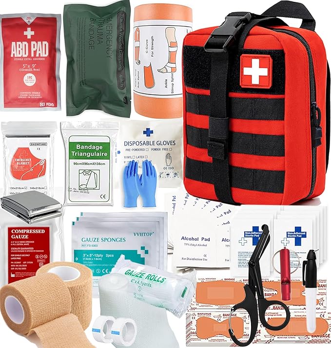 IFAK Kit Trauma Kit Military Medical First Aid Kits Bleeding Contral Emergency Survival Bug Out Bag for Camping Gear Supplies Hiking (Red)