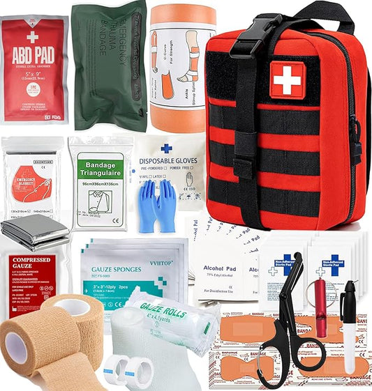 IFAK Kit Trauma Kit Military Medical First Aid Kits Bleeding Contral Emergency Survival Bug Out Bag for Camping Gear Supplies Hiking (Red)