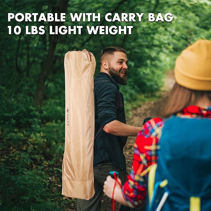 VILLEY Reclining Camping Lounge Chair Adjustable Foldable Chair for Adults with Removable Footrest, Headrest & Storage Bag Supports Up to 330 LBS Beige