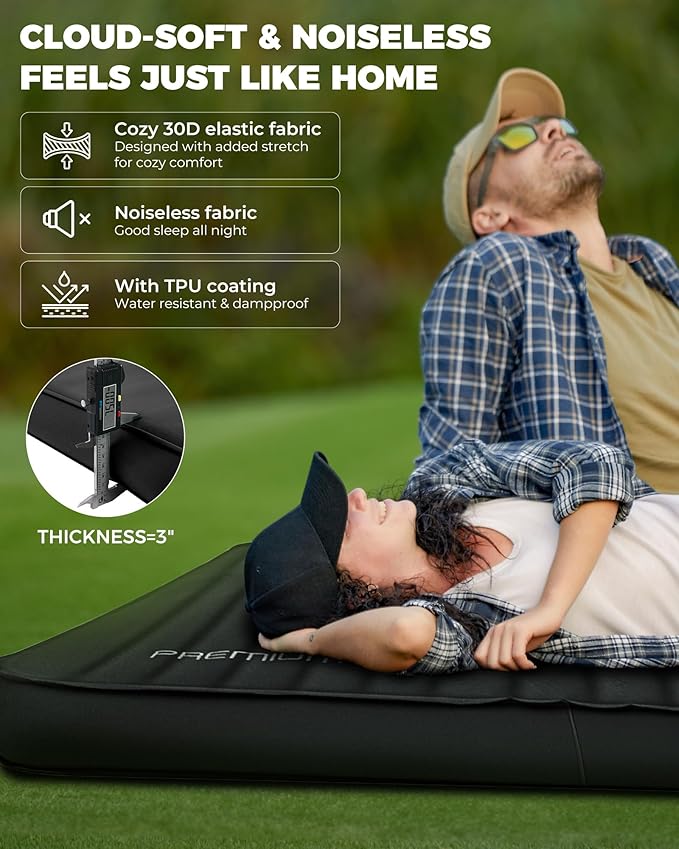 KingCamp Self Inflating Sleeping Pad for Camping, 7.5 R-Value Double Camping Mattress, Portable 4 Season Memory Foam Camping Mat with Pump & PVC-Free Fabric for Comfort Travel Car Tent Cot, Black