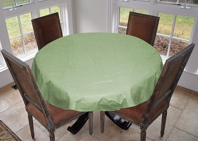 LAMINET Stitched Edge Drop Tablecloth - Basketweave (Green) - Large Round - Fits Tables up to 70 Diameter