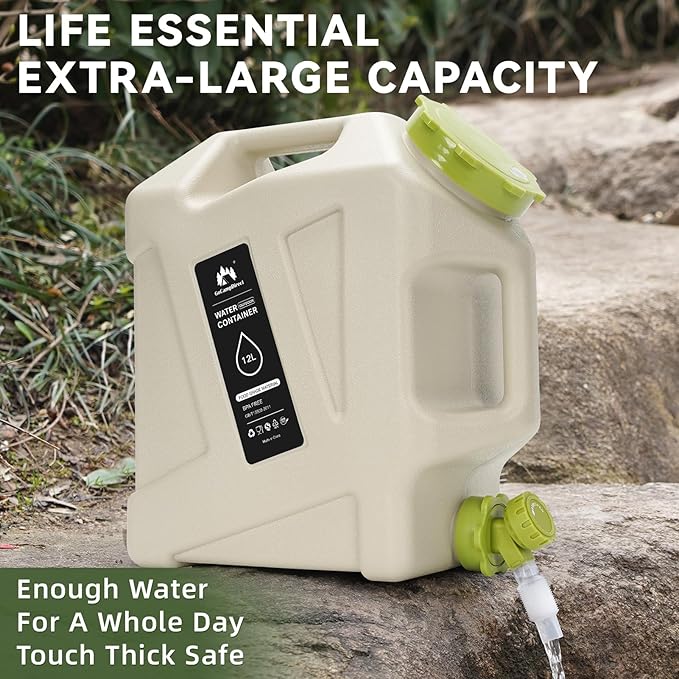 Camping Water Jug - 3.2 Gallan Water Container with Spigot | Portable Water Tank for Outdoor Hiking Picnic Supplies - White