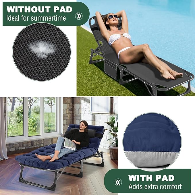 LILYPELLE Folding Camping Cot, Extra Wide Heavy Duty Sleeping Cots with Carry Bag, Double Layer Oxford Portable Travel Camp Cots for Home, Office Nap and Outdoor Beach