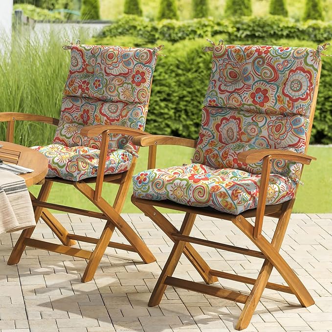 LVTXIII Outdoor Seat/Back Chair Cushion Patio Tufted High Back Cushion, Seasonal Replacement Rocking Chair Cushion with Ties (22” W x 20D”, Set of 2, Flower Red)