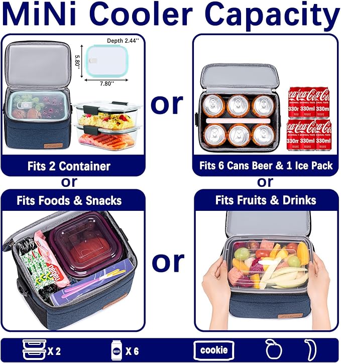 TuErcao Insulated Cooler Bag 6/24 Can Collapsible Leakproof Soft Sided Cooler for Car, Portable Foldable Small Ice Chest for Beach Camping Picnic Travel, 5/15qt Lunch Box for Men Work