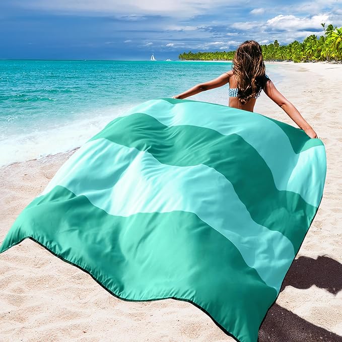 Beach Blanket Waterproof Sandproof Beach Mat 79" X 83"/10'x9'for 2-8 Adults Quick Drying Outdoor Picnic Mat Beach Accessories for Travel, Camping, Hiking