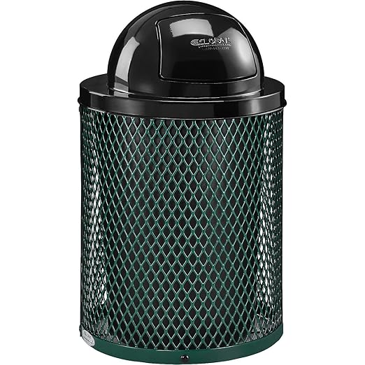 Global Industrial 36 Gallon Outdoor Steel Trash Can with Dome Lid, Plastic Liner and Anchor Kit Included, 23-1/2" Diameter x 40" H, Powder Coat Finish, Unassembled, Green