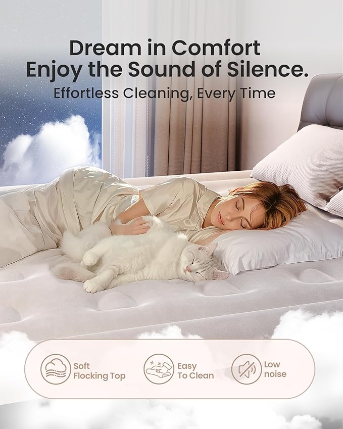 OhGeni Queen Air Mattress with Built in Pump, Inflatable Blow Up Mattress 18 Raised Comfort,Upgraded Surface Portable Mattress, Air Bed for Camping, Home and Guest, Colchone Inflable, 650 lbs Max