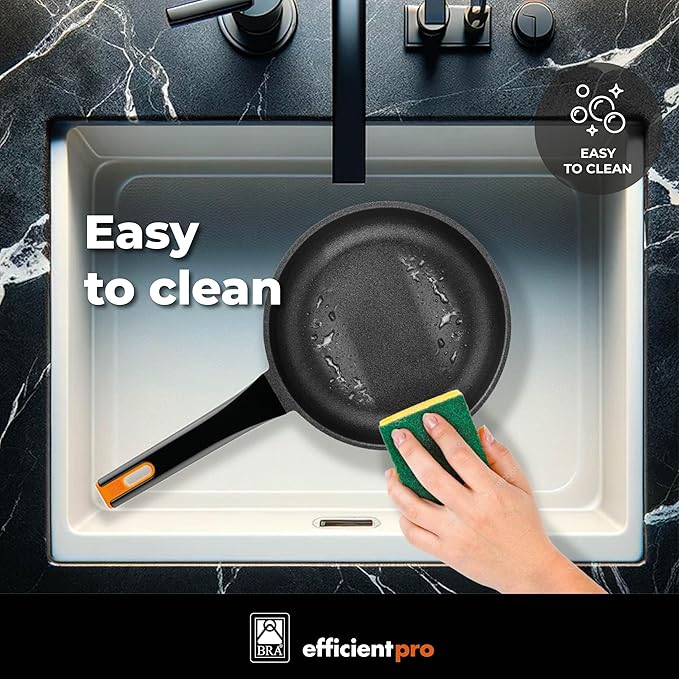 BRA COOKWARE Efficient Pro Frying Pan | 9.5 inches Cast Aluminum Frypan | Profile Plus Non-Stick | All Heat Sources Compatible | PFOA Free | Ergonomic Heat-Resistant Handle | Non Deformable