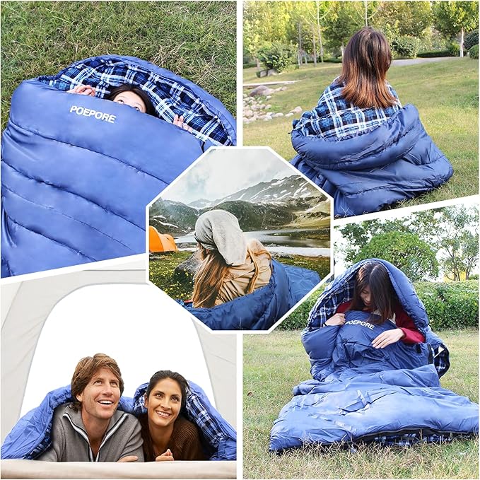 0 Degree Sleeping Bag 100% Cotton Flannel XXL Cold Weather Winter Oversized Sleeping Bag for Adults Camping Zero Degree Big and Tall with Compression Sack