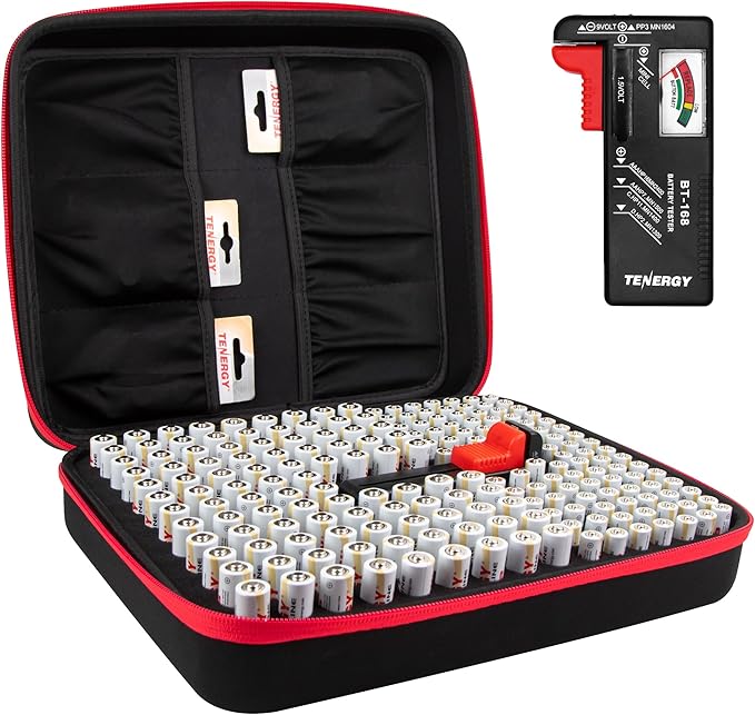 Tenergy Large Battery Organizer Storage Case with Battery Tester, Holds 100 AA Batteries & 100 AAA Batteries (Batteries not Included)