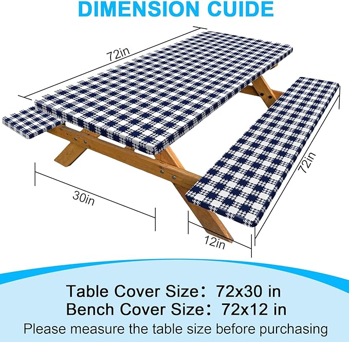 Picnic Table Cover with Bench Covers Portable Table Cloth Built-in Storage Pocket Picnic Table Covers with Elastic Waterproof Camping Essentials for RV Camping