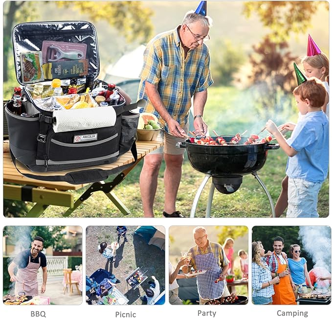 Large Grill Caddy with Lid with Adjustable Dividers, BBQ Outdoor Organizer Bag, Picnic Camping Utensil Caddy, Tailgating Essentials, Grill Gifts for Father's Day