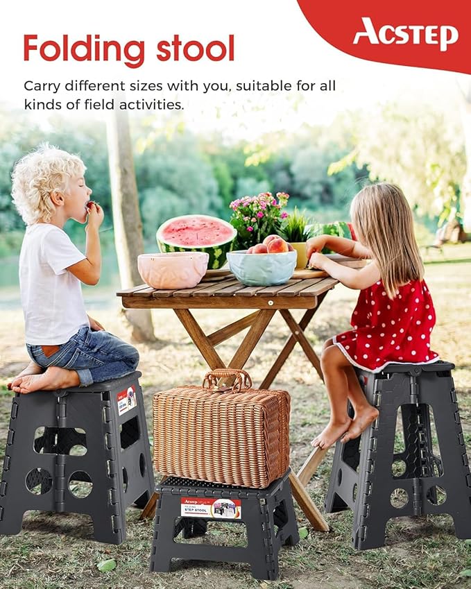 ACSTEP 13" Folding Step Stool- Holds up to 300Lb,The Lightweight Non-Slip Upgrade Collapsible Stepping Stool is Sturdy Enough to Support Adults and Safe Enough for Kids(Grey,1 Pack)