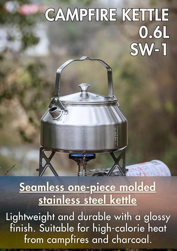 CAMPINGMOON 1L Campfire Kettle Seamless One-Piece Stainless Steel Wide Bottom Wide Spout Integrated Molding Camping Outdoor Water Boiler SW-1
