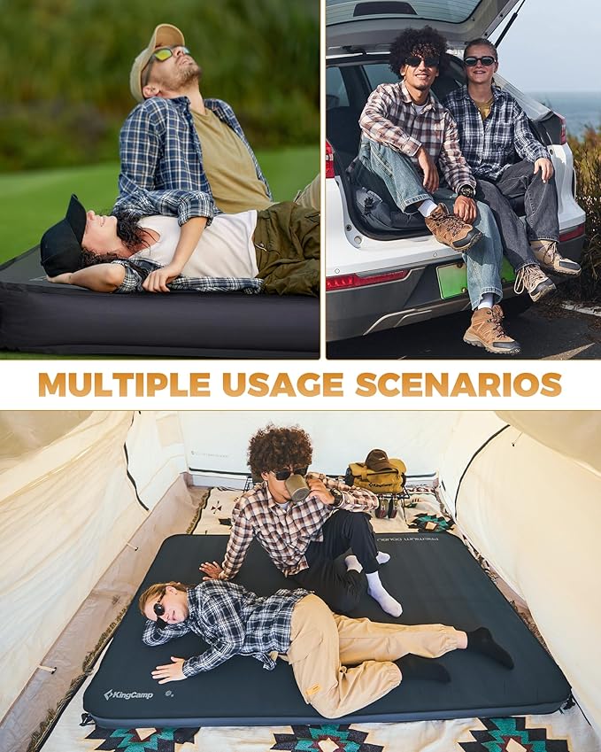 KingCamp Self Inflating Sleeping Pad, R 7.1/7.9 Dual Sided Air & Foam Camping Mattress 2 Person for All Seasons, 3" Thick Full Size Double Sleeping Pad for Camp Tent Outdoor Car, PVC Free