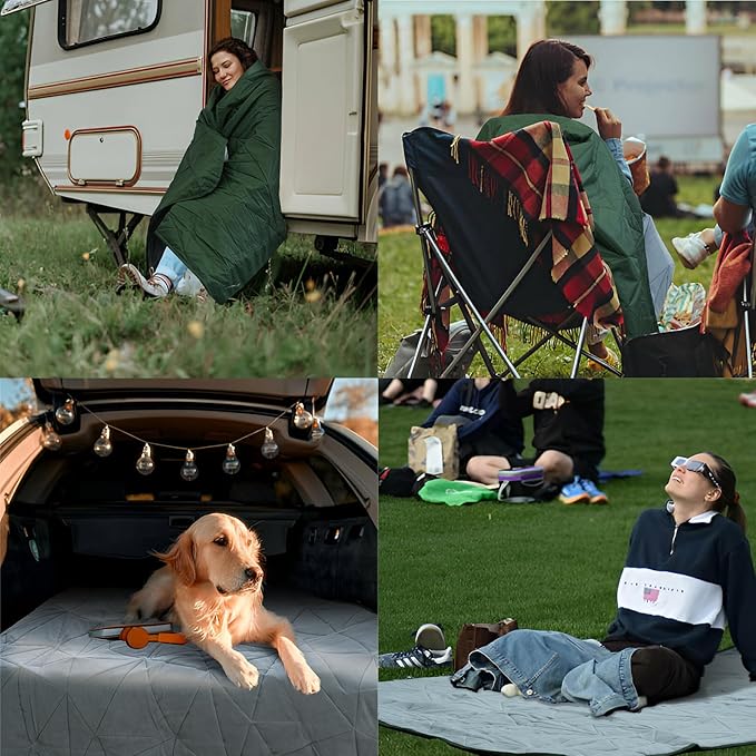 Outdoor Waterproof Blanket, Foldable Fleece Stadium Blanket for Outdoor Sports Event, Camping, Concerts, Car, Pet, Picnics - Windproof, Wearable, Machine Washable 80" x 58"