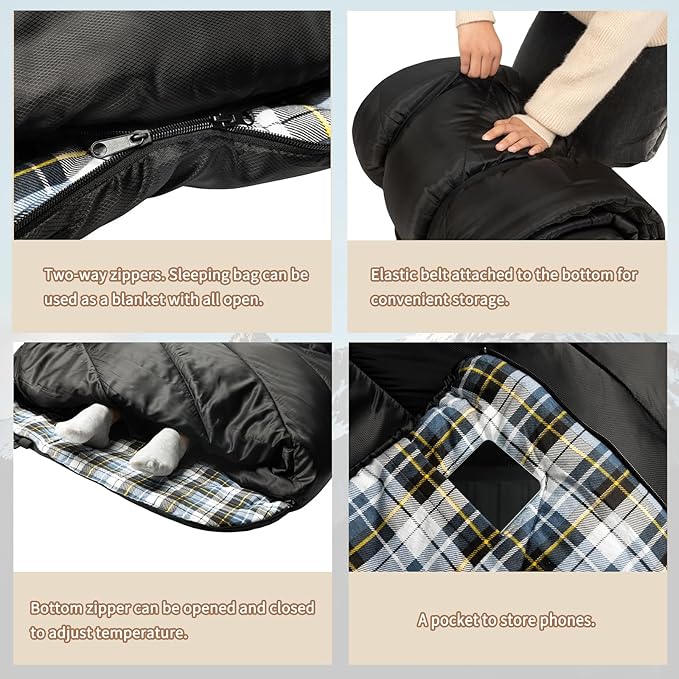 GEERTOP Flannel Sleeping Bag for Adults XXL 4 Season, 0 Degree Sleeping Bag for Winter Cold Weather