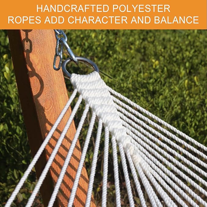 Lazy Daze Hammocks 12 FT Double Rope Hammock and 13 FT Natural Wooden Arc Stand, 2 Person Hand Woven Cotton Hammock with Spreader Bar for Outdoor Patio Poolside, 450 lb Capacity, Natural