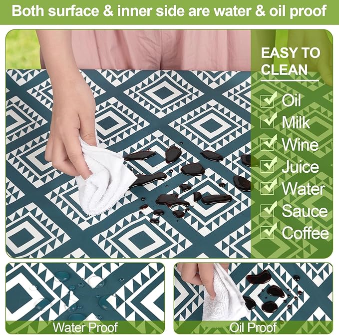 Picnic Table Cover with Bench Covers Camping Essentials Waterproof Windproof Camping Tablecloth with Drawstring Bag, Fitted Rectangle Tables and Seats, 72in, Blue Green Plaid