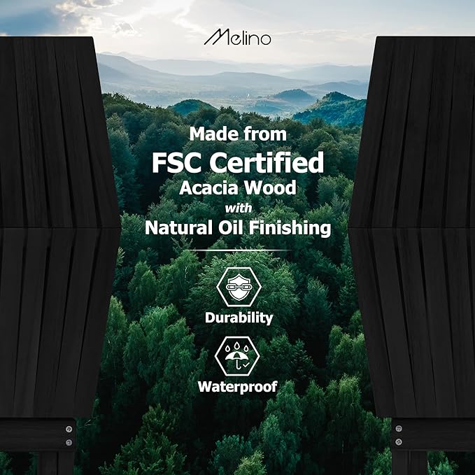 Melino Wooden Folding Table - Black Acacia Wooden Small Foldable End Coffee Tables - FSC Certified Solid Wood Patio Side Table - Weather Resistant & Fully Assembled - Indoor and Outdoor Furniture