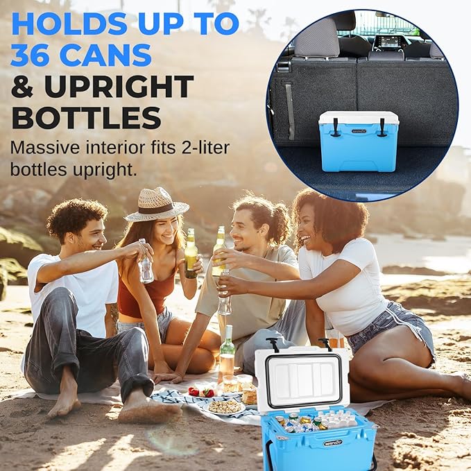 SereneLife Ultra-Tough 25-75 Quart Rotomolded Cooler Box, Holds Upto 64 Cans, Keeps Ice Up to 5 Days, Heavy-Duty Insulated Portable Ice Chest Box, Ideal for Camping, Beach, Picnics, Tailgating, etc