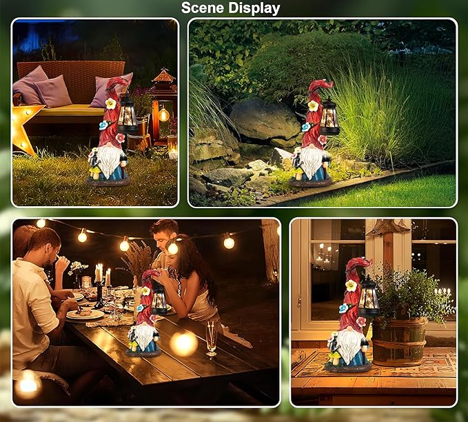 Solar Gnome Garden Statue Lights Gnome Figurine with Solar Lantern, Outdoor Garden Waterproof Ornaments Decorations for Yard Lawn Patio – Ideal Gift for Women Mom Grandma