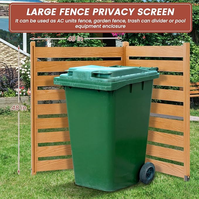 LILYPELLE 48in W x 48in H Air Conditioner Fence, 2 Panels Outdoor Wooden Fence Privacy Screen with Metal Stakes, Trash Can Pool Equipment Enclosure Outside Panels Decorative Fences