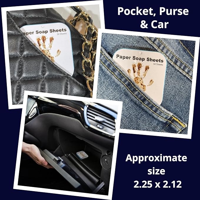 BORSALI Paper Soap Sheets - for Travel - Portable Dissolvable Dry Soap sheets; For Camping, Travel, Public Restrooms; 50 /Refill Pieces to Go (50 Sheets - Refill)