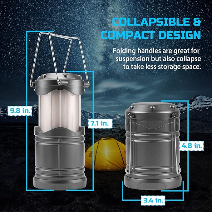 Lichamp 4 Pack LED Camping Lanterns, Collapsible Flameless Candles Tea Lights, Portable Battery Powered Camping Lights Emergency Supplies Kit, Dark Gray