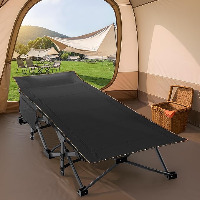 ABORON Oversized XXL Folding Camping Cot W/Mat for Adults, 78" L x 32" W x 18" H, Heavy Duty Outdoor Bed with Carry Bag,1200 D Layer Oxford Travel Camp Cots
