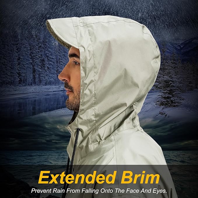 Men's Packable Rain Jacket Waterproof Outdoor Classic Lightweight Raincoat Hooded Windbreaker