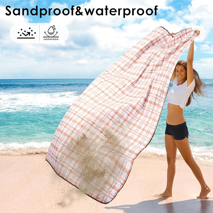 Picnic Blanket 80''x80'' Extra Large Outdoor Blanket, Waterproof, Sandproof, Machine Washable, Tear Resistant, Foldable Picnic Mat for Camping, Grass, Park, Travel, Beach – Orange