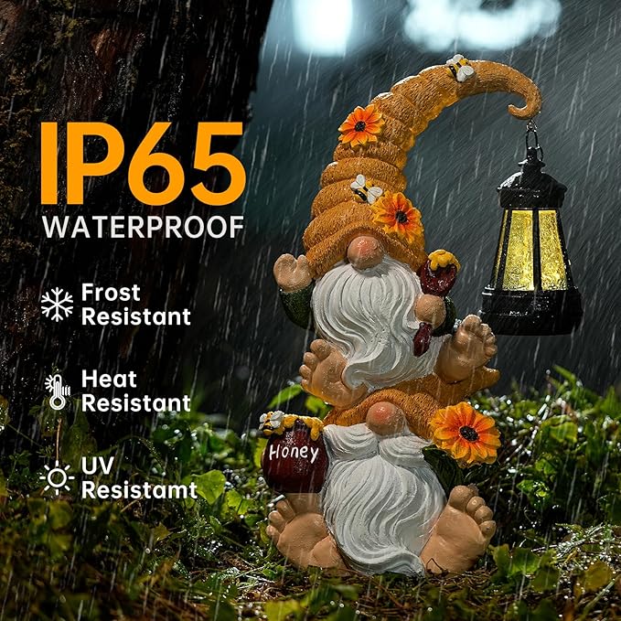 Garden Gnome Statue with Solar Lights – Large Outdoor Sculptures for Patio, Lawn, Yard – Ideal Gifts for Moms, Women, Grandma, Mothers Day, Birthdays, – Funny Double Gnomes Decoration for Housewarming