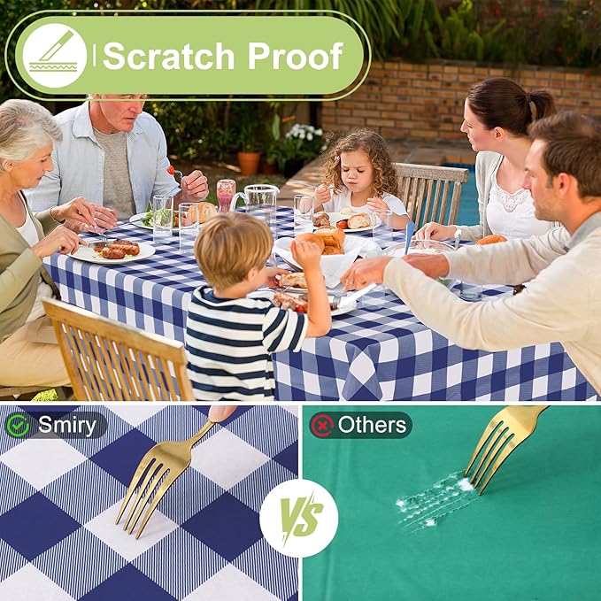 Smiry Rectangle Table Cloth, Waterproof Vinyl Tablecloth with Flannel Backing, Wipeable Buffalo Plaid Table Cover for Dining, Indoor and Outdoor (Navy & White, 54"x78")